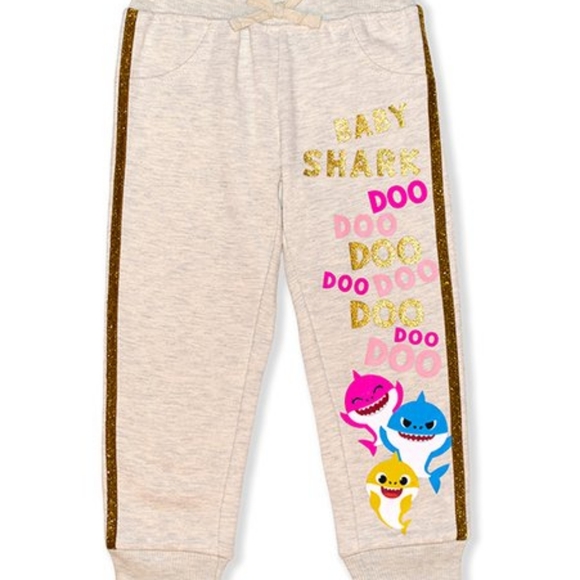 Baby Shark Pink & Tan 'Doo' Bow-Accent Joggers - Set of 2 sise 3T - Picture 2 of 3